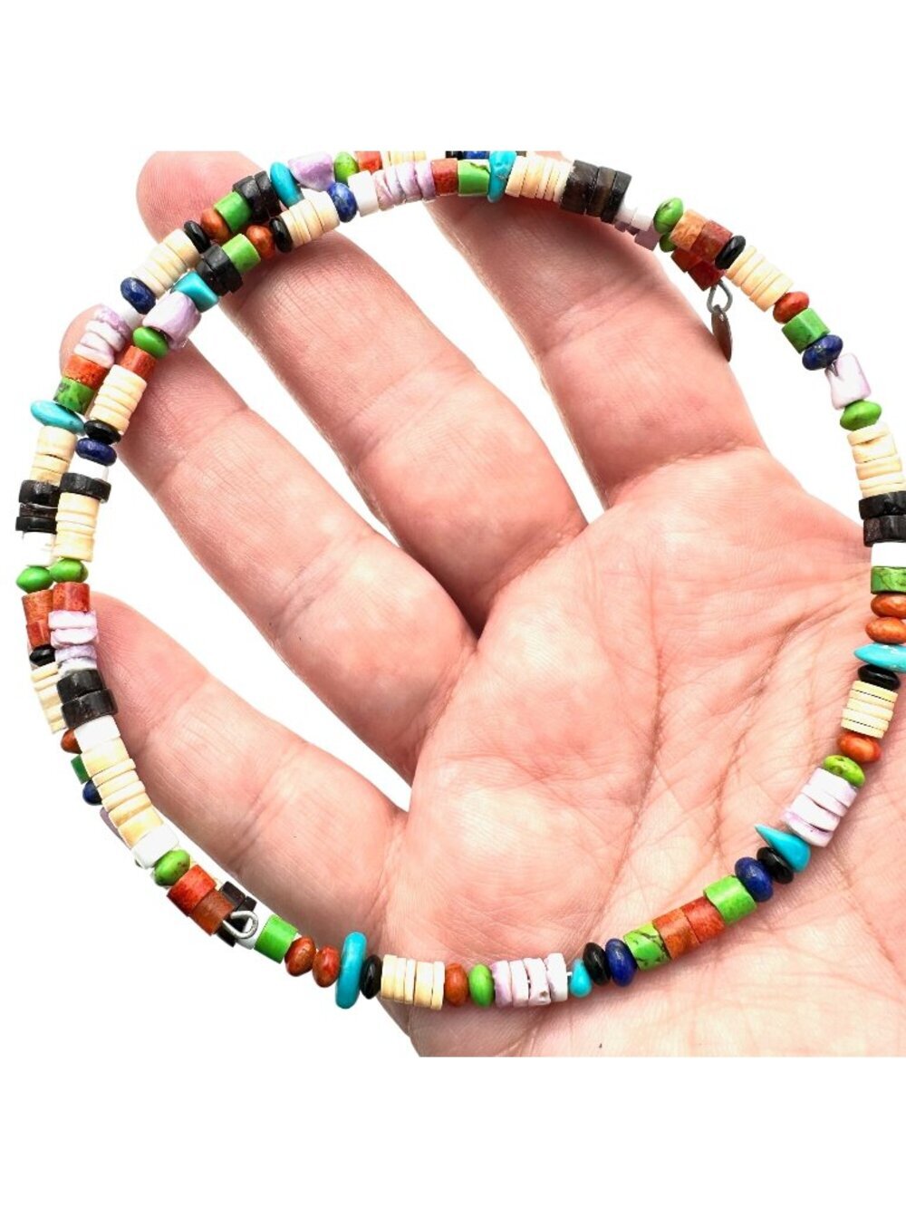 Running Bear Womens Mens Necklace Sterling Silver Turquoise Multi Gemstone Coil
